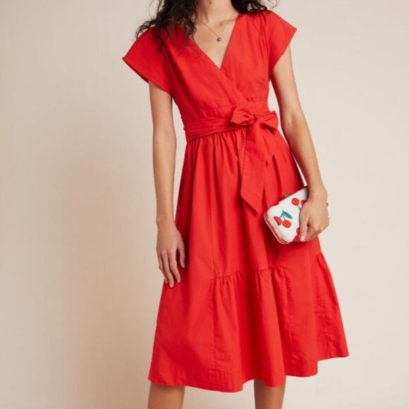 Anthropologie Maeve Coral Mairead Midi Dress 2 - Picture 1 of 12